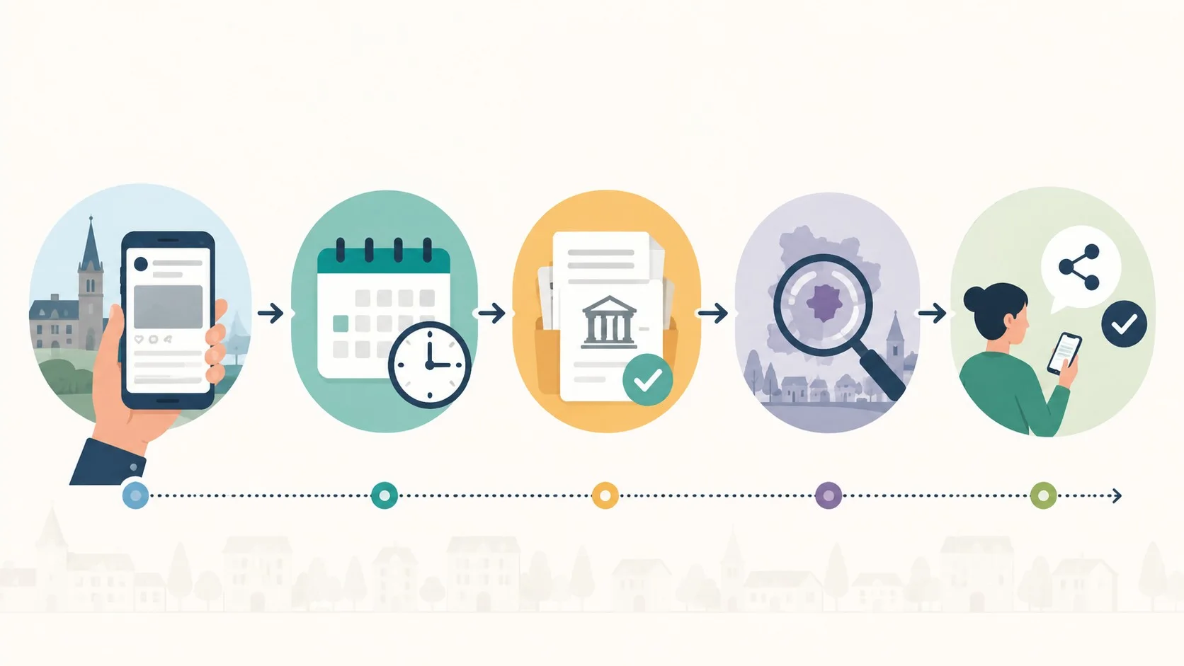 Illustration du parcours de vérification d’une information locale avant partage.