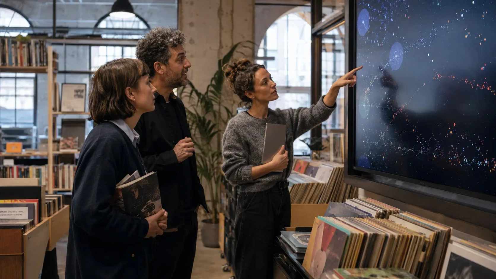Professionnels de la culture examinant la visibilité numérique de livres et de musique.