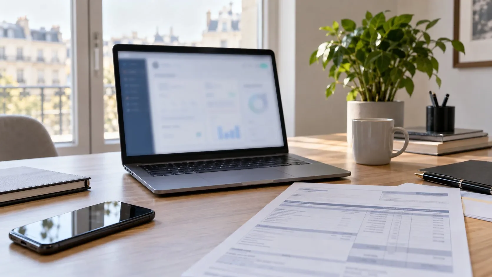 Une salariée consulte un bulletin de paie numérique avec un accompagnement RH.