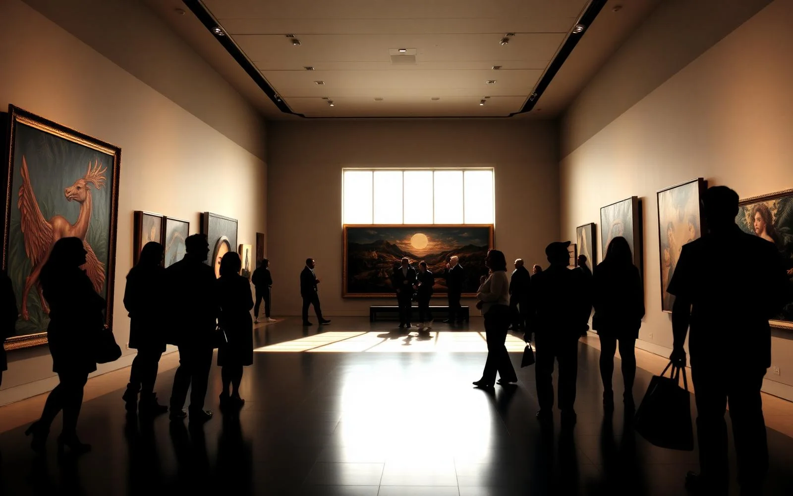Salle d'exposition avec visiteurs
