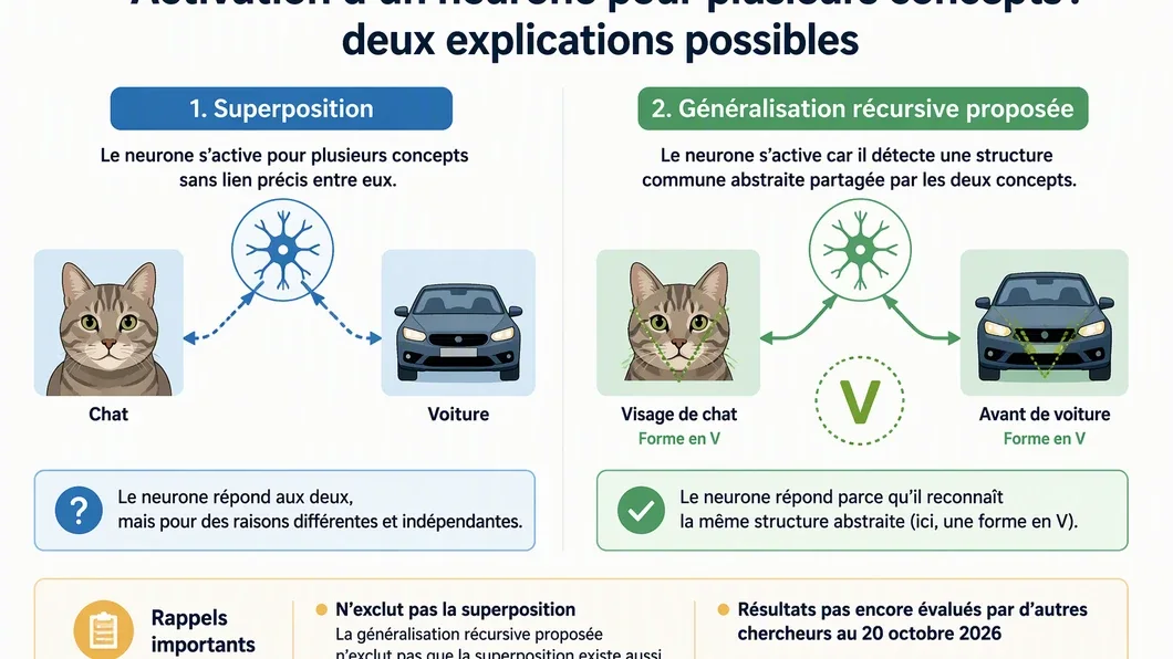 Infographie opposant l’explication par superposition à l’hypothèse de la forme en V, avec les limites rapportées.