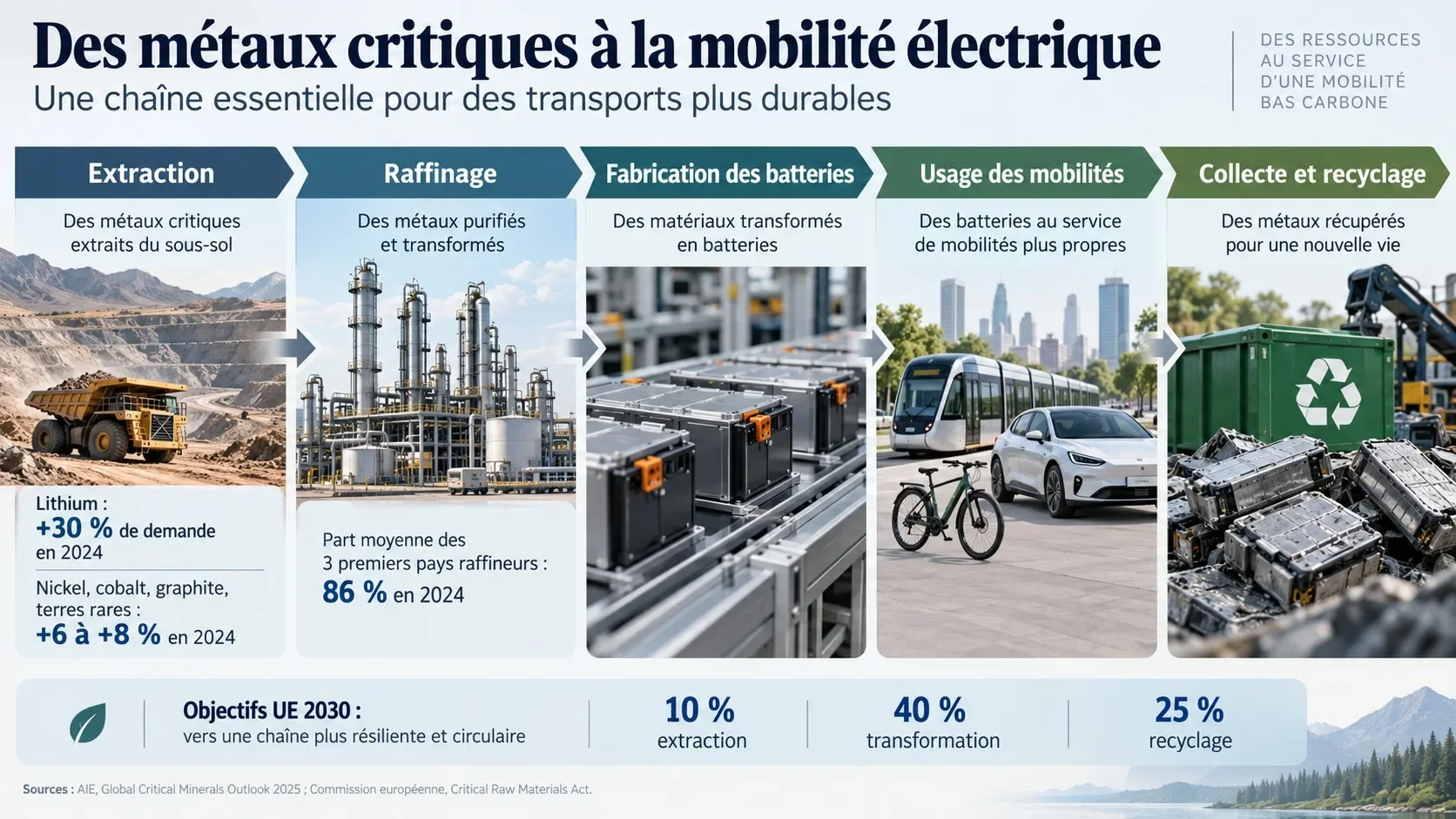 Infographie sur la chaîne des métaux critiques des mobilités électriques